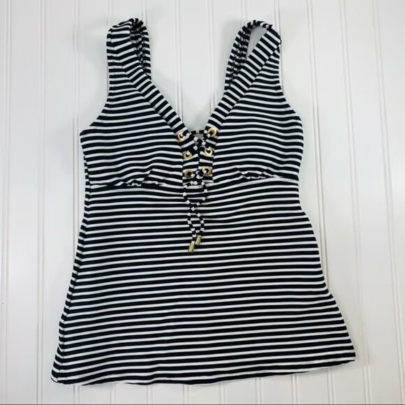 Lands’ End NWT Black Stripe Tankini 2 - Picture 1 of 3